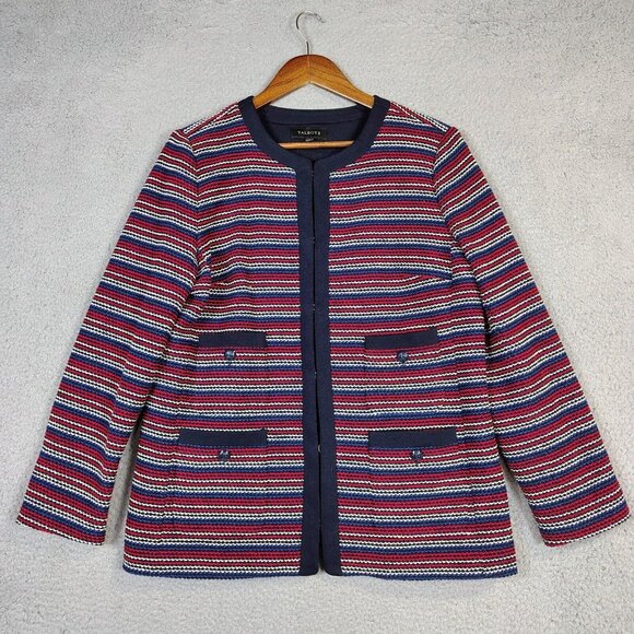 Talbots Jackets & Blazers - Talbots Blazer Womens Large Navy Red Striped Woven Tweed Stretch Business Casual